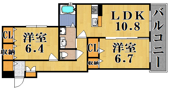 ｃｒｏｓｓｒｏａｄｓ（クロスローズ）の間取り|家具の配置がしやすい２LDK♪