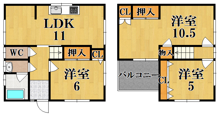 河合町穴闇戸建の間取り