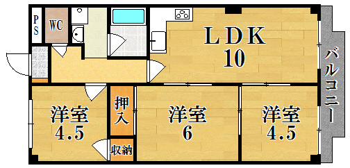 奈良市佐保台西町の賃貸マンションの間取り