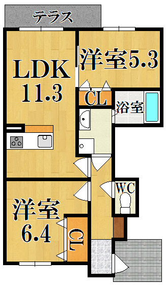 奈良市宝来３丁目のアパートの間取り