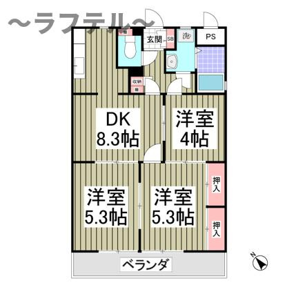 所沢市小手指町４丁目の賃貸マンションの間取り