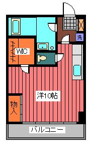 加来ビルの間取り|大きめ10帖の洋室にWIC付で収納たっぷり。