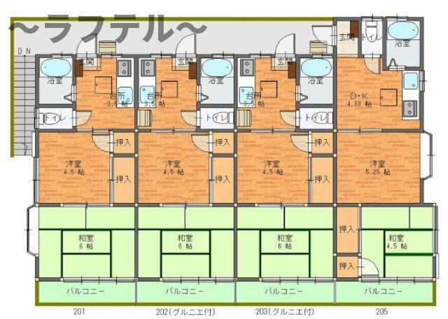 所沢市大字荒幡のアパートの区画図
