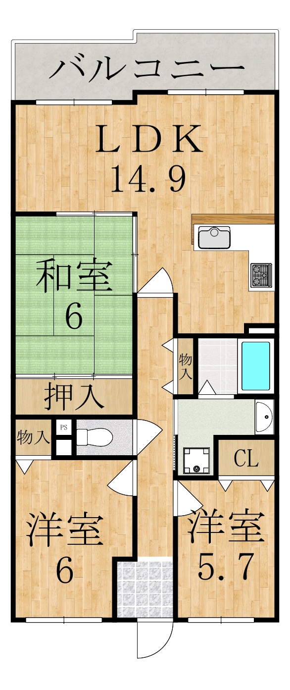 セントポリア生駒Ｈ棟の間取り