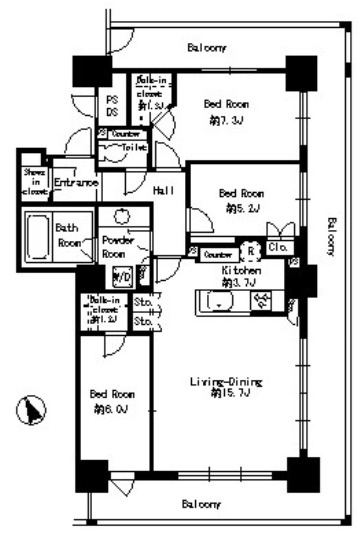 港区芝浦２丁目の賃貸マンションの間取り