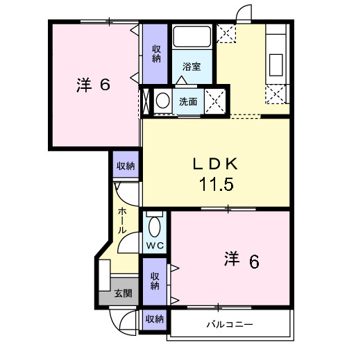 橿原市曽我町のアパートの間取り
