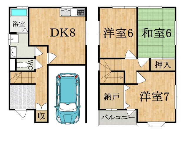 奈良市法蓮町の一戸建ての間取り