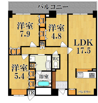 奈良市西大寺国見町１丁目の賃貸マンションの間取り