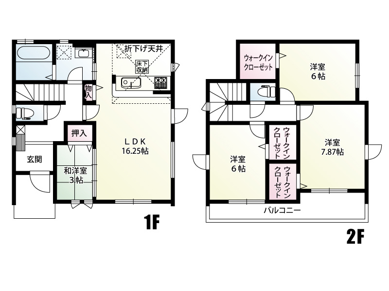 久喜市久喜東4丁目（全13棟）10号棟　間取図　リビング収納やウォークインクローゼットが３カ所あり収納豊富な間取りです。