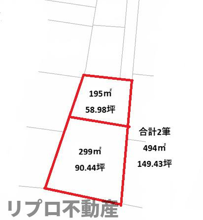 野田市花井　売地の区画図|野田市花井土地　東武野田線「梅郷」駅 徒歩18分
494平米　149.43坪