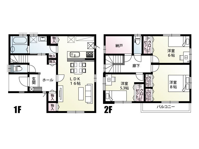 【古河市幸町　間取り図】全居室収納＋納戸つきの３LDKプラン！
