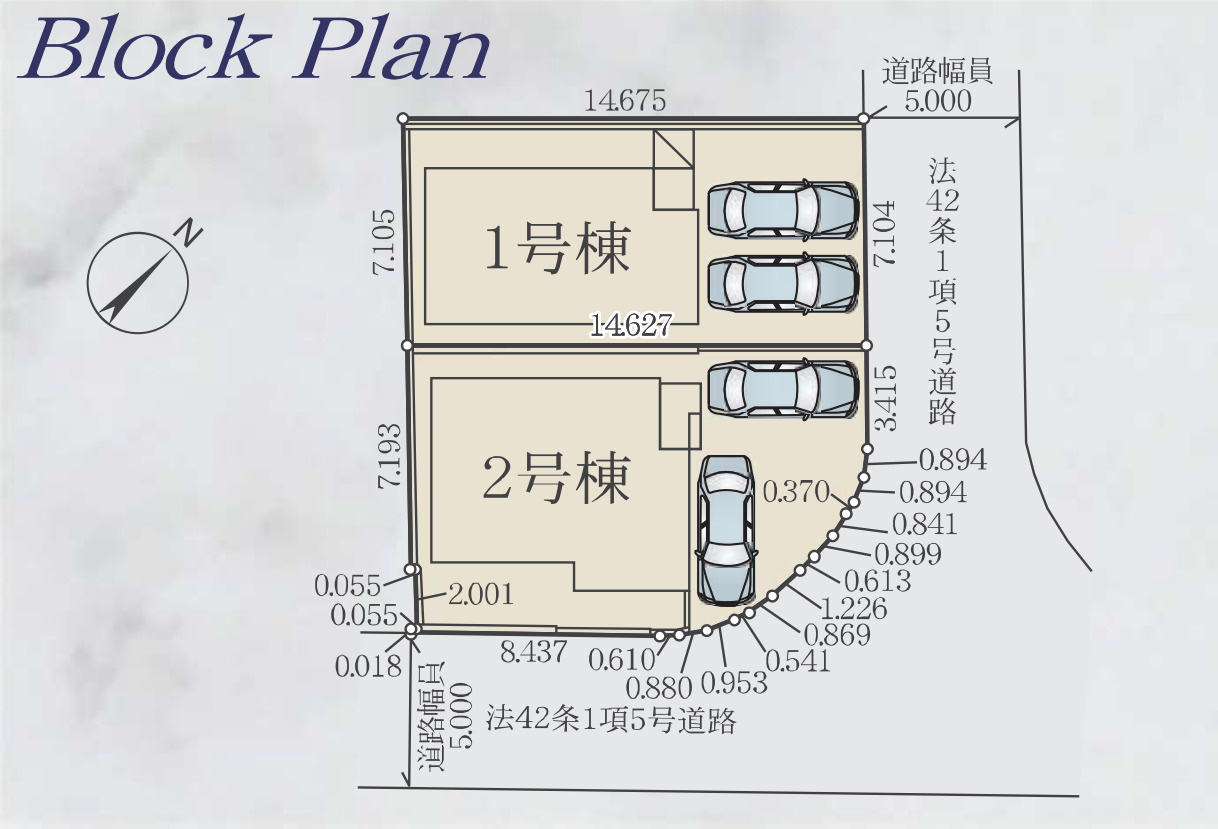 横浜市港南区日野中央3丁目 新築戸建て【仲介手数料無料】カースペース2台の区画図