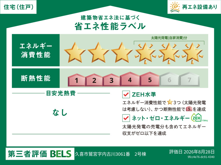 2号棟　省エネ性能・断熱性能が高く、光熱費を低減でき、健康で快適な暮らしを実現します。