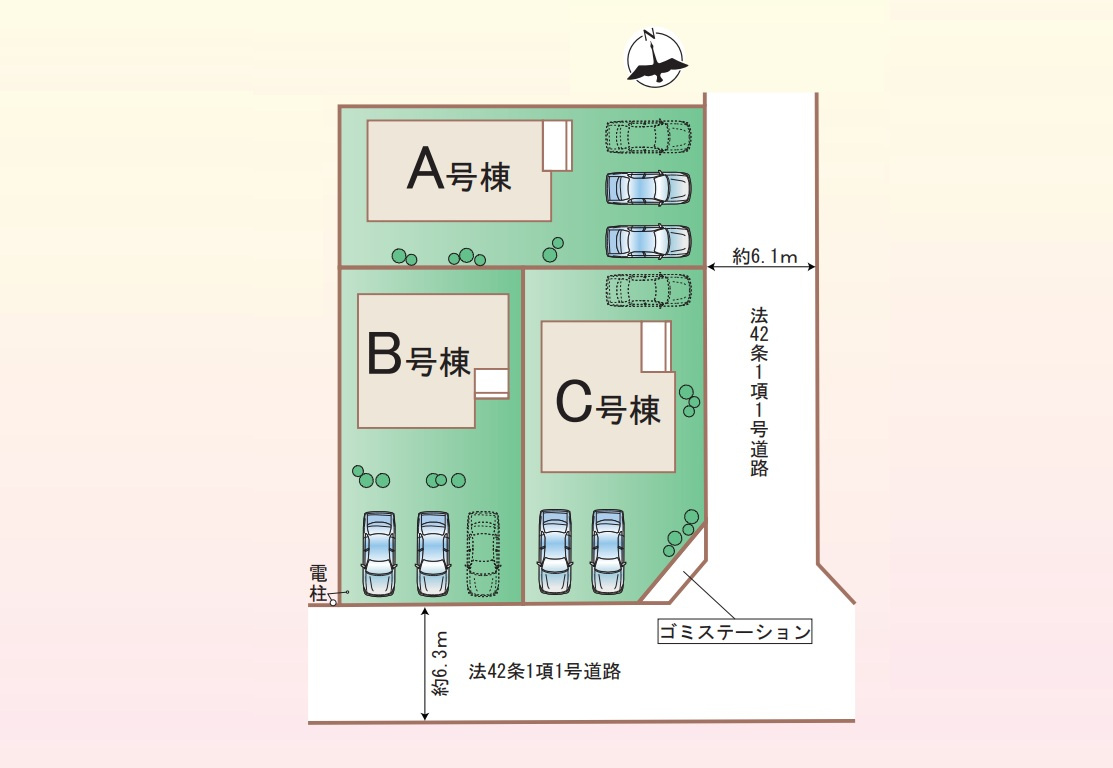 玉村町上之手　新築住宅全3棟の区画図