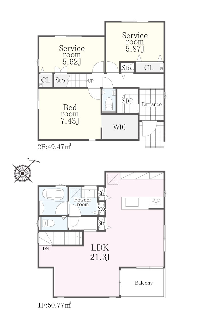 平塚市夕陽ケ丘の新築一戸建の間取り|2号棟
1LDK+2S、土地面積110.7m2、建物面積100.24m2