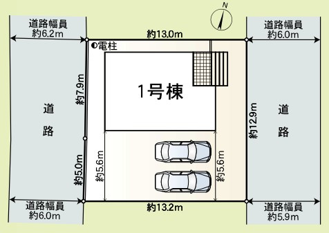 クレイドルガーデン　　富士市中之郷　第6　　全1棟の区画図|1棟現場♪
2方向道に面していますので、開放的で移動もしやすい♪