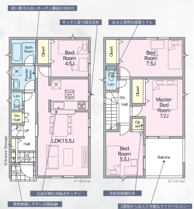 栃木市箱森町の新築一戸建の間取り|■建坪30.37坪　敷地45.5坪　ルーフバルコニー　７帖以上の居室２部屋■