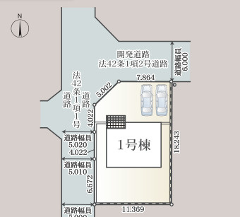 栃木市薗部町４丁目の新築一戸建の区画図|角地で日当たり・通風良好！駐車２台可能でガーデニングできるスペースも♪