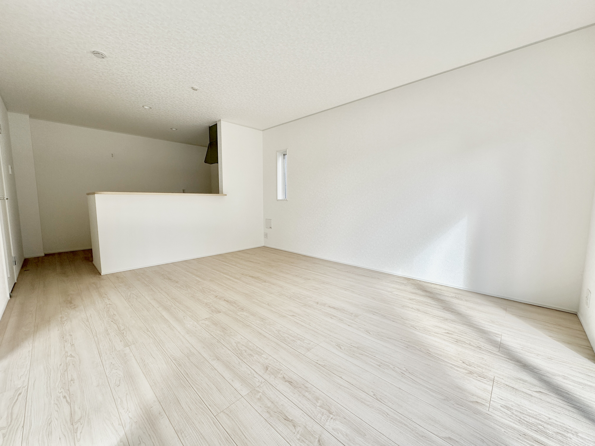 栃木市薗部町４丁目の新築一戸建の居間・リビング|オープンな空間を生み出す、こだわりの広がりとゆとり。家族と過ごす時間を大切にしたい方にぴったりの明るくゆとりある住空間です。南側の窓からの日差しがリビングの隅々までしっかりと届きます！ 