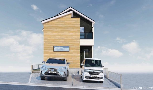 横浜市都筑区東山田1丁目 新築戸建て【仲介手数料無料】カースペース2台の外観パース