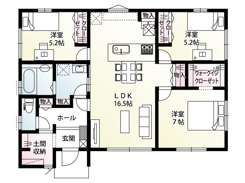 【６号棟　間取図】約１坪タイプのウォークスルー型土間収納を採用！自転車やベビーカー、お子様・ペットの外用おもちゃ等もまとめて収納可能です。