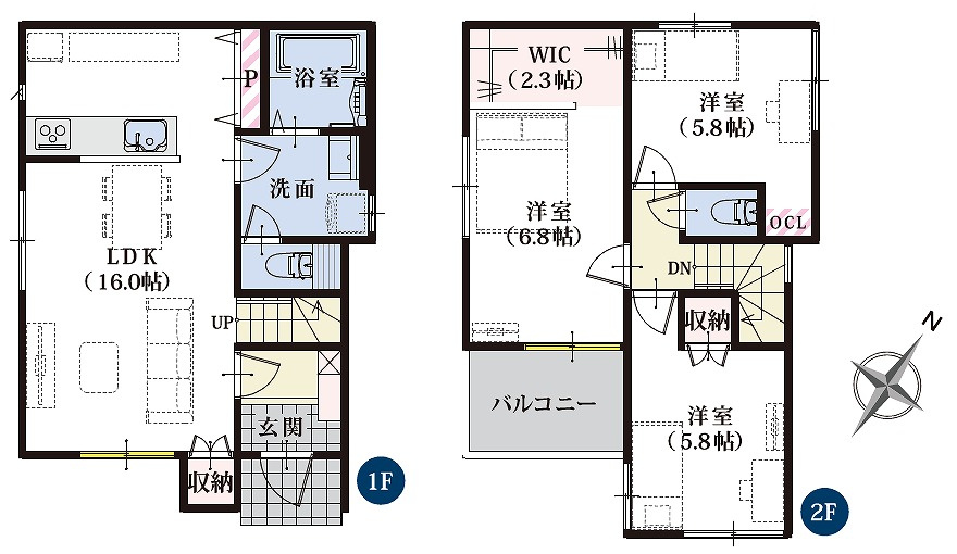 駿河区　東新田二丁目11期　全1棟の間取り|3LDK+WIC
土地面積93.06㎡(28.15坪)　建物面積82.39㎡(24.92坪)