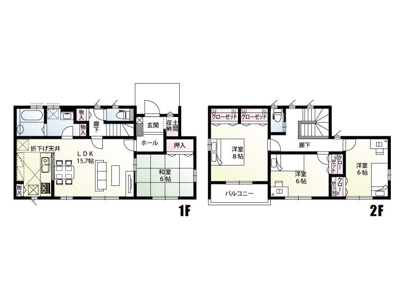 【明和町須賀4区画4号棟　間取図】 
全ての居室が6帖以上で設計されていますのでゆとりのある生活が送れます。水回りをまとめて家事動線を効率良くしました♪全居室南向きで明るい陽が入ります。