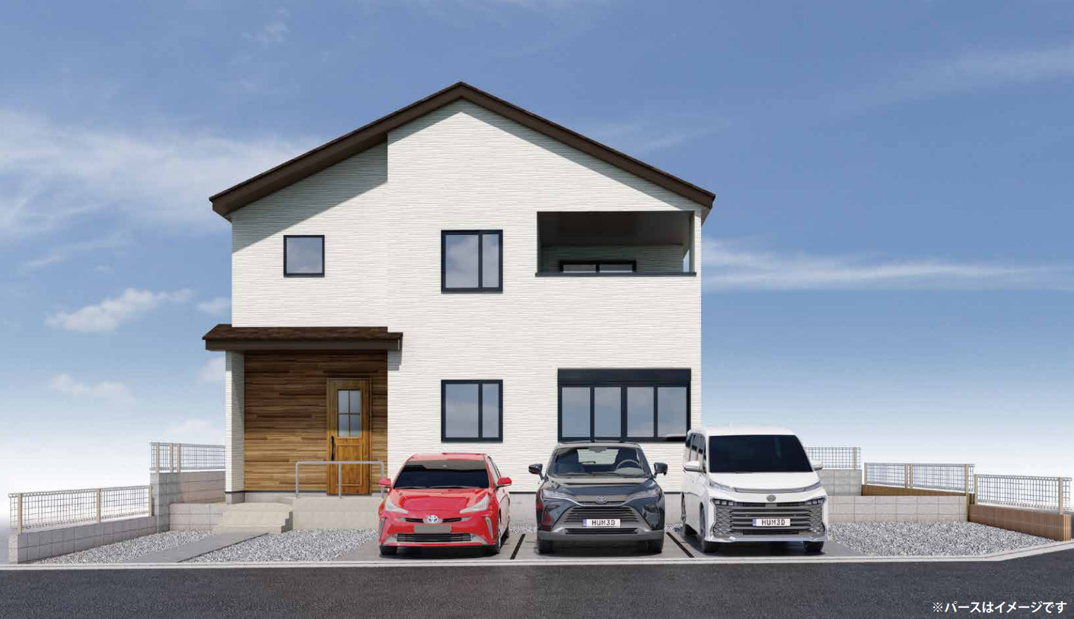横浜市栄区桂台南２丁目 新築戸建て【仲介手数料無料】カースペース3台の外観パース