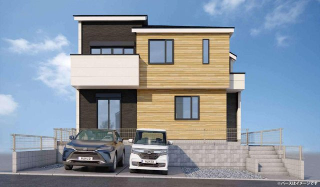 横浜市青葉区奈良町 新築戸建て【仲介手数料無料】カースペース2台の外観パース