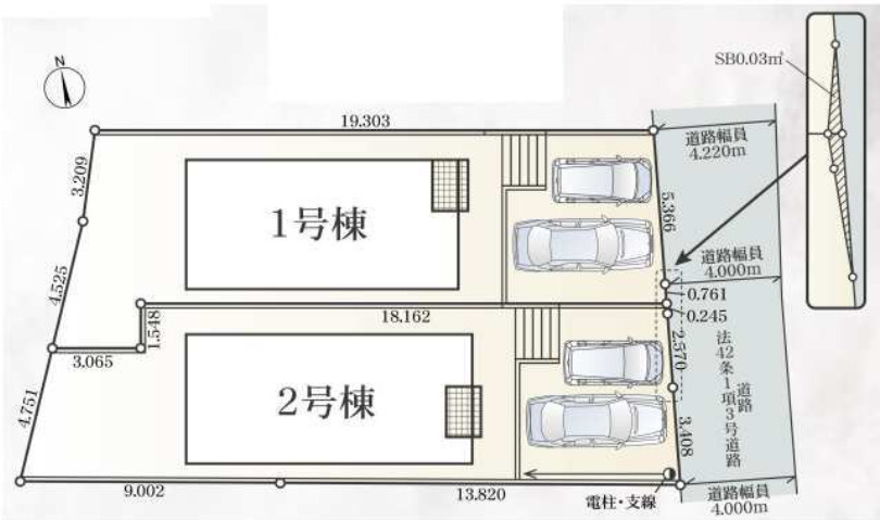 横浜市瀬谷区宮沢2丁目 新築戸建て【仲介手数料無料】カースペース2台の区画図