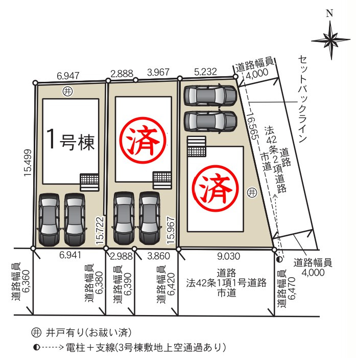 クレイドルガーデン　沼津市本郷町第4　～全3棟～の区画図|2台駐車可能スペースあり