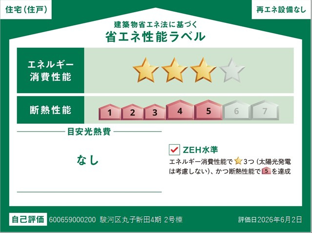 リーブルガーデン　駿河区丸子新田4期　の省エネ性能ラベル|2号棟
