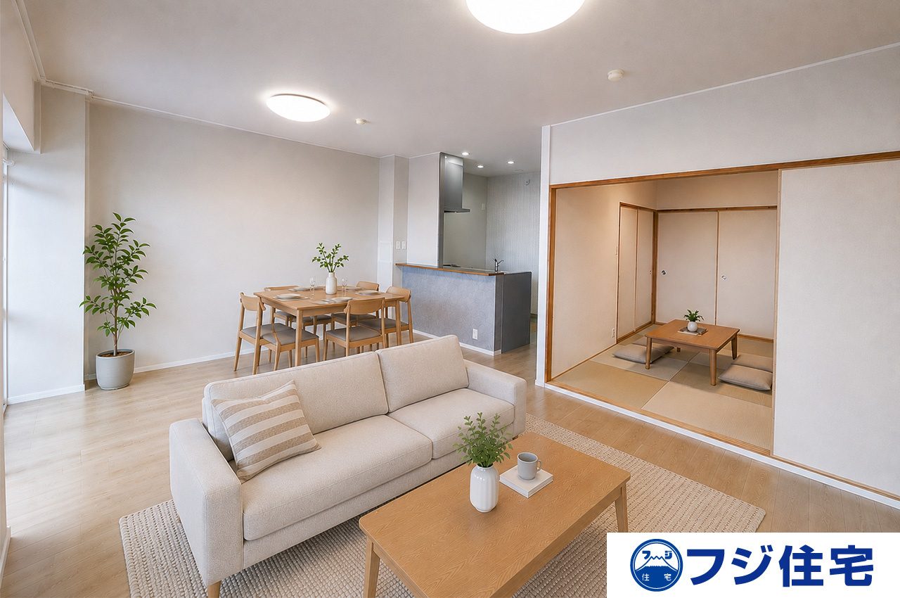 コスモ北野田の居間・リビング|LDK：バーチャルステージング画像（AI合成）です。合成された家具等は販売価格に含まれません。