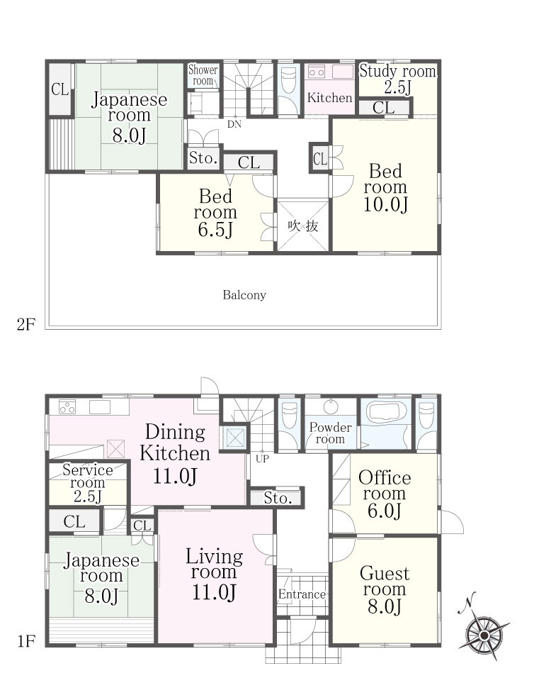 田園調布の間取り|3億80万円、7DK+2S（納戸）、土地面積316.28m2、建物面積184.84m2 2階に、ミニキッチン・シャワールーム完備