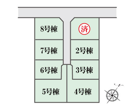 町田駅から歩いて平坦◆カースペース２台　～旭町　新築戸建～全8棟の区画図