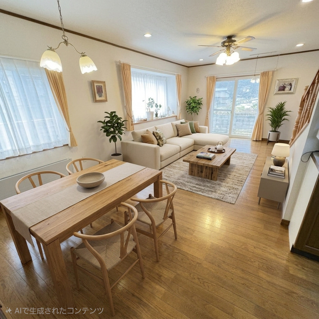 登別市桜木町5丁目12-164　中古住宅の居間・リビング|※AI加工済み。家具、家電はイメージです。