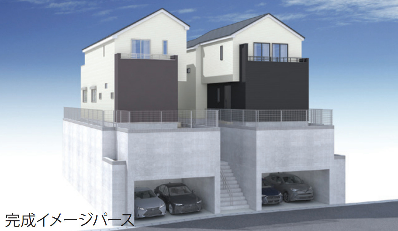 横浜市金沢区長浜2丁目 新築戸建て【仲介手数料無料】カースペース2台の外観パース