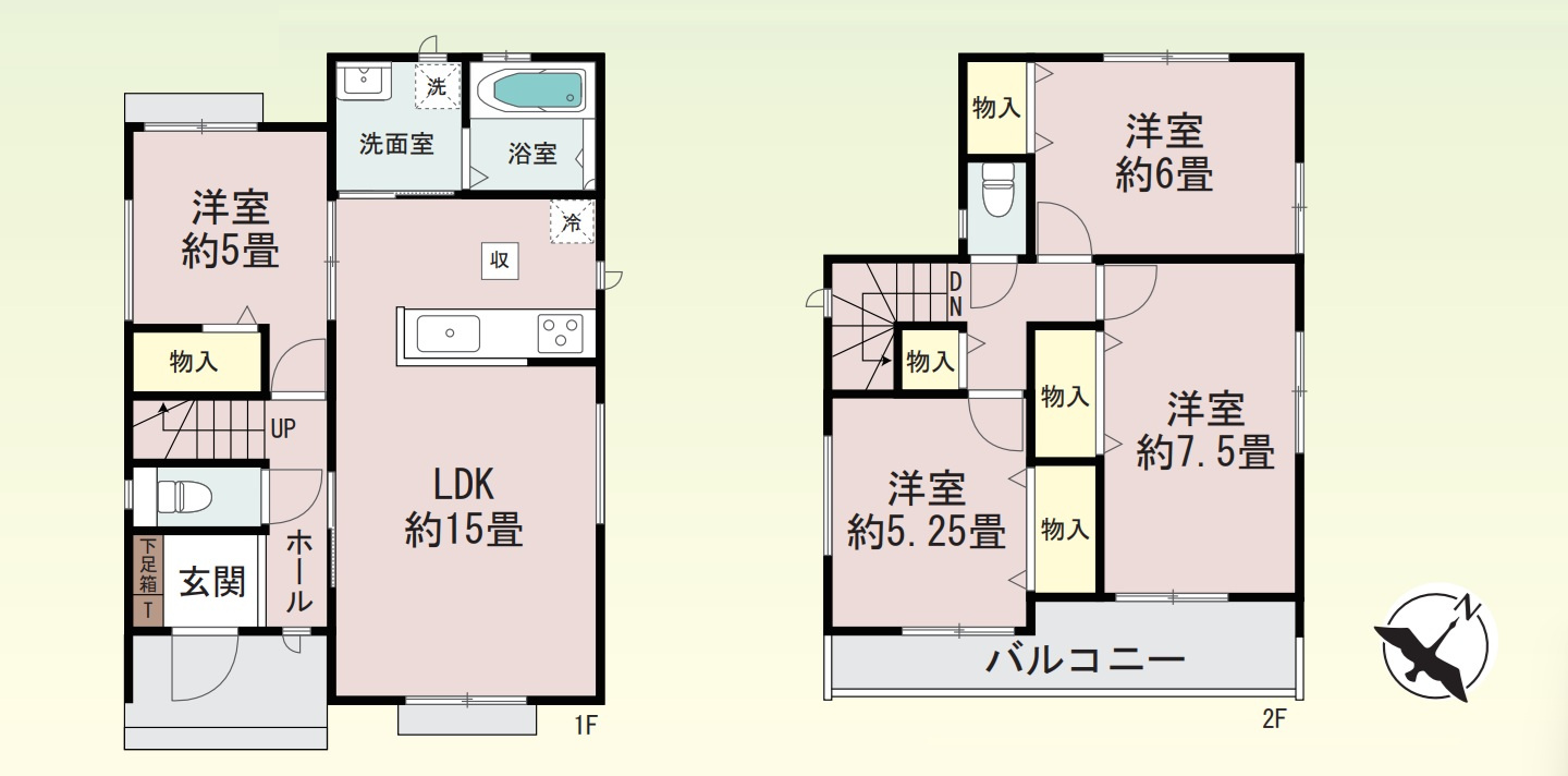 前橋市駒形町　新築住宅全2棟の間取り|■土地49.07坪　建物28.05坪　玄関収納　床下収納　バルコニー■