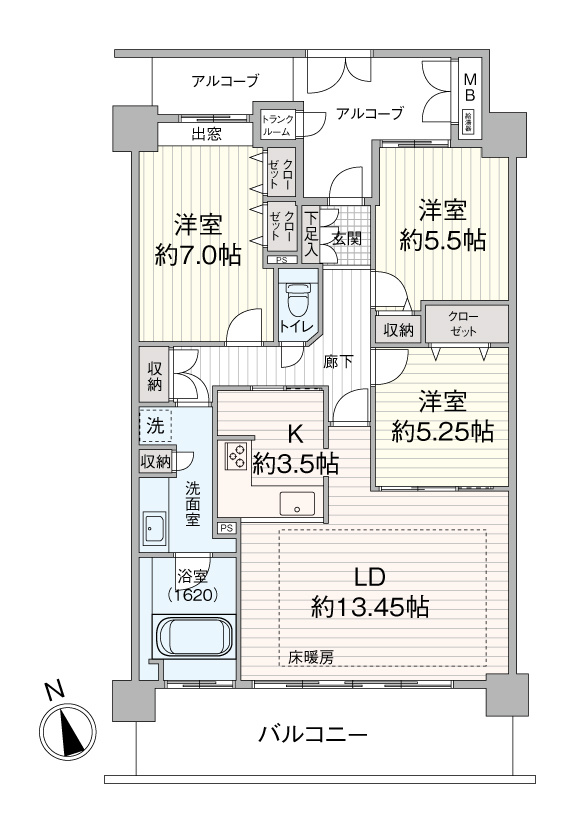 ライオンズタワー仙台広瀬の間取り|80㎡超のゆとりの3LDKです♪