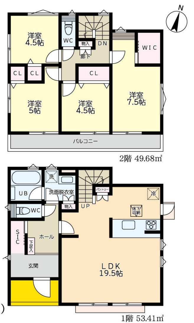 横浜市青葉区梅が丘 新築戸建て【仲介手数料無料】カースペース2台の間取り