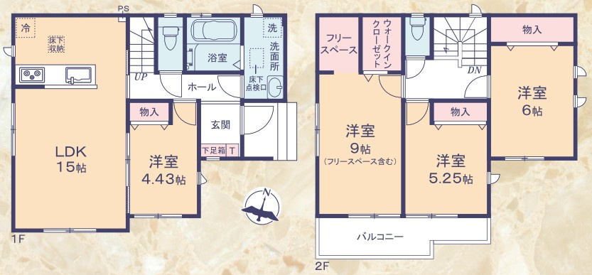 ハートフルタウン　葵区田町2丁目142番　～全2棟～の間取り|●B号棟間取り●
土地面積：108.3㎡（32.76坪）
建物面積：96.47㎡（29.18坪）