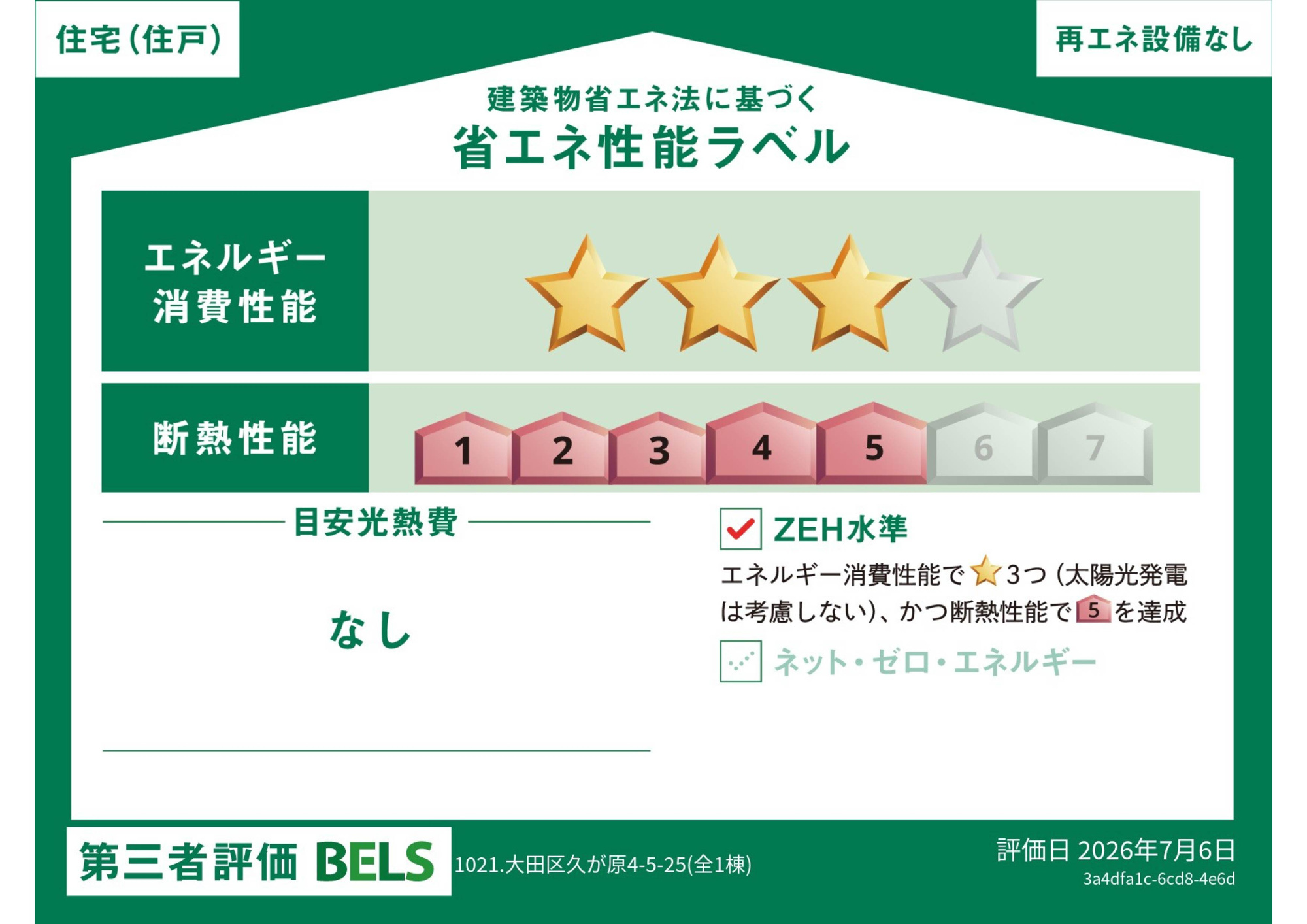 新築分譲［ミラクラス久が原Ⅵ］の省エネ性能ラベル|ZEH水準省エネ住宅