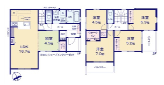 高崎市棟高町1期　新築住宅全4棟の間取り|■土地54.90坪　建物31.64坪　SIC　WIC　２面バルコニー■