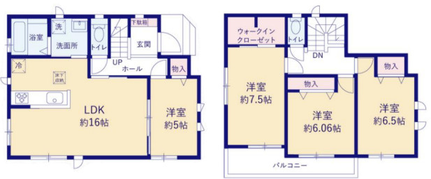 宇都宮市中今泉５丁目　新築住宅全３棟の間取り|■建坪29.93坪　敷地33.61坪　全居室南向き　主寝室７．５帖　WIC■