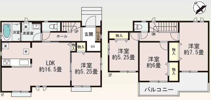 宇都宮市御幸ヶ原町126番　新築住宅全１棟の間取り|■建坪30.05坪　敷地53.11坪　全居室南向き　主寝室７．５帖　ワイドバルコニー■