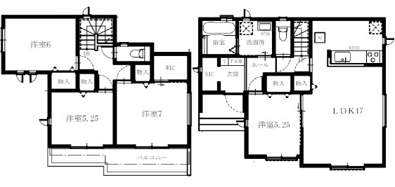 宇都宮市戸祭町2145番　新築住宅全２棟の間取り|■建坪30.43坪　敷地43.73坪　LDK17帖　全居室南向き　主寝室7帖　WIC　SIC■
