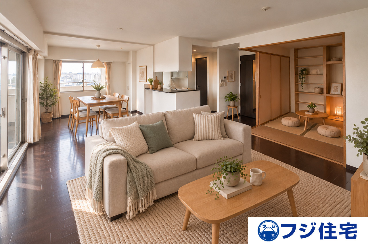 ルネ白鷺の居間・リビング|LDK：※バーチャルステージング画像（AI合成）です。合成された家具等は販売価格に含まれません。