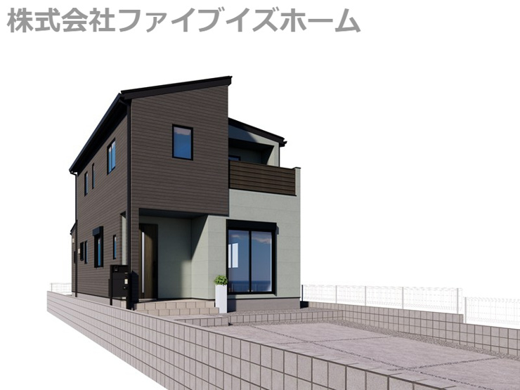 久喜市本町8丁目（全2棟）2号棟　外観完成イメージ　カーキとスモーキーグレーを組み合わせた、落ち着きのあるスタイリッシュな外観。深みのある色合いが上品な印象を与え、洗練された佇まいを演出します。