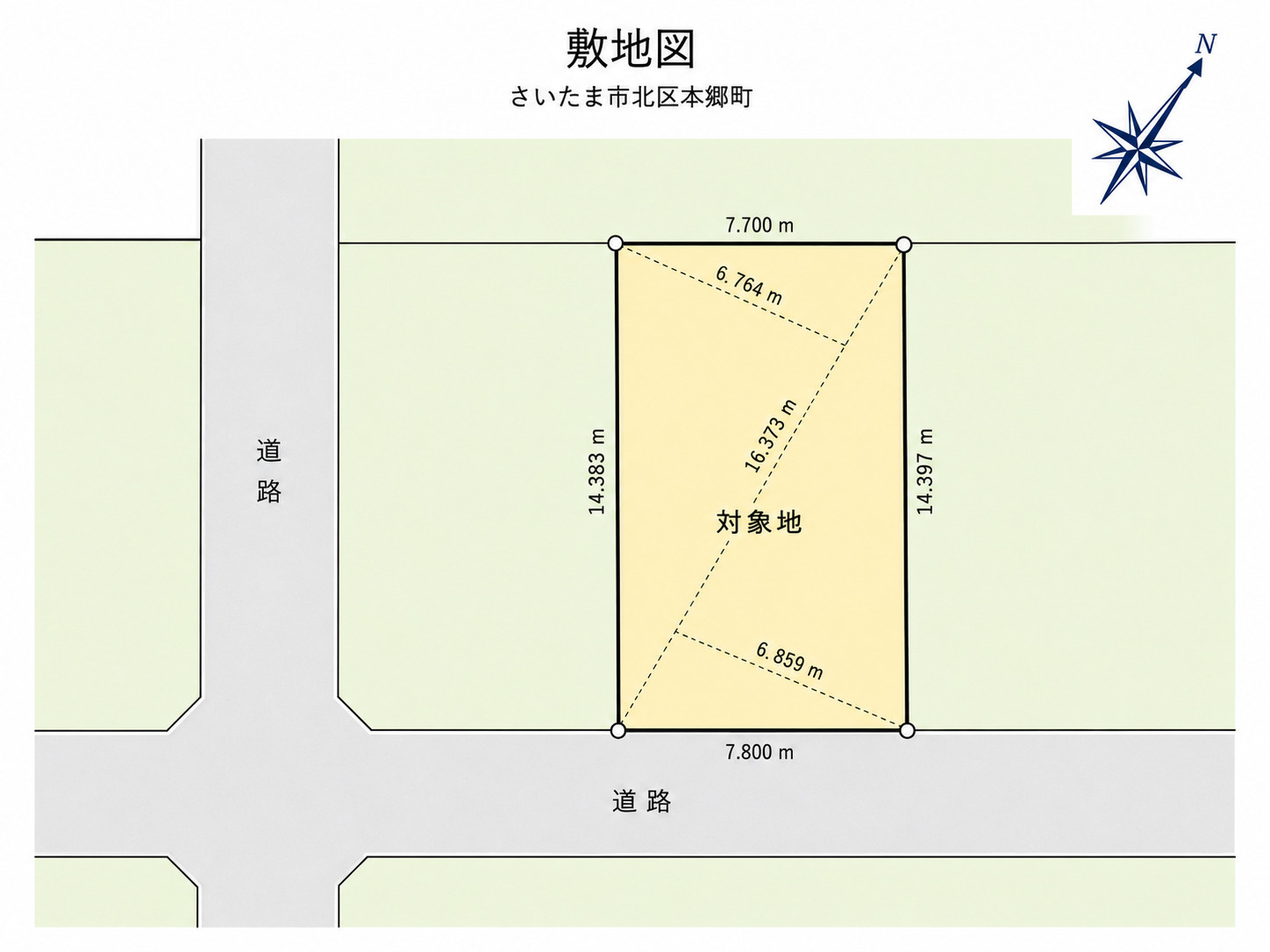 土地　さいたま市北区本郷町の区画図|南東向き整形地、陽当たり良好。建築条件なしの自由設計用地で理想の家を実現へ