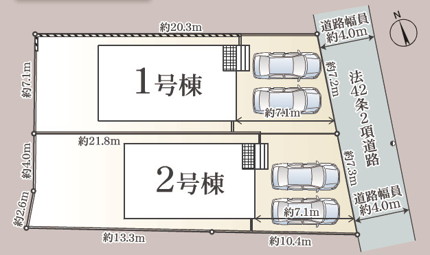 クレイドルガーデン　沼津市大諏訪第10　全2棟の区画図|各棟2台駐車可能スペースあり！